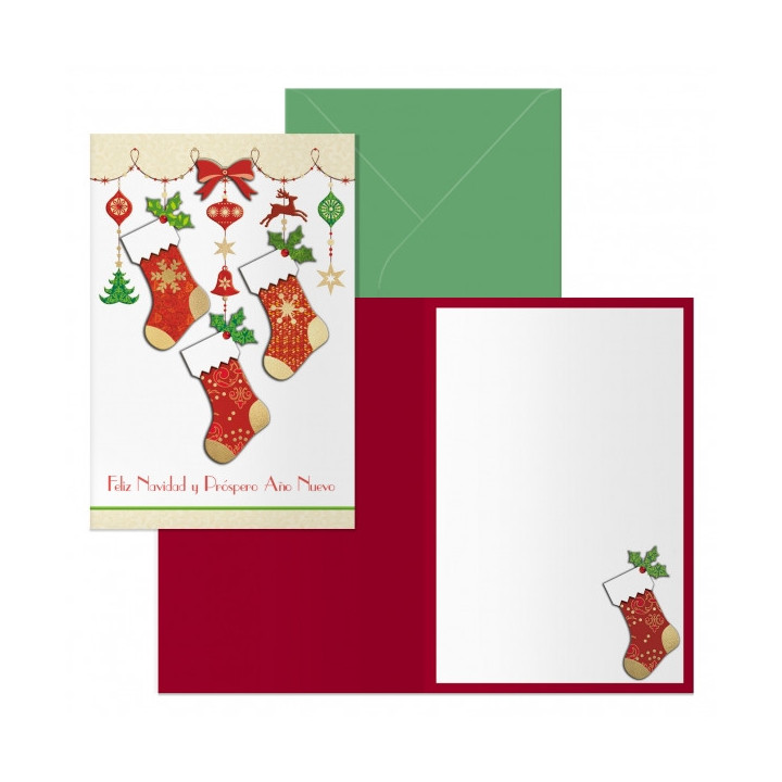 Dohe Calcetines Pack de 6 Tarjetas de Felicitacion Navideña con Sobre - Tamaño Cerrada 11.5x17cm