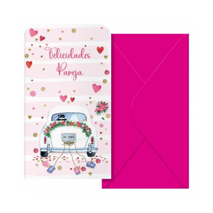 Dohe Wedding Pack de 6 Tarjetas/Billeteros de Felicitacion de Boda con Sobre - Tamaño 9x16cm - Papel Offset - Impresas a todo