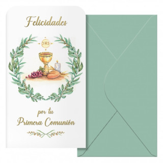 Dohe Caliz Pack de 6 Tarjetas/Billeteros de Felicitacion de Comunion con Sobre - Tamaño 9x16cm - Papel Offset - Impresas a tod