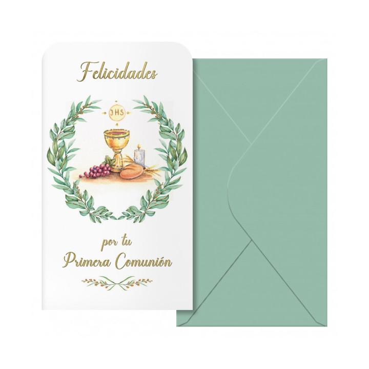 Dohe Caliz Pack de 6 Tarjetas/Billeteros de Felicitacion de Comunion con Sobre - Tamaño 9x16cm - Papel Offset - Impresas a tod