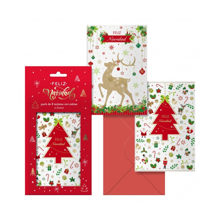 Dohe Caramelo Pack de 8 Tarjetas de Felicitacion Navideña con Sobre - 2 Modelos Distintos - Tamaño 12