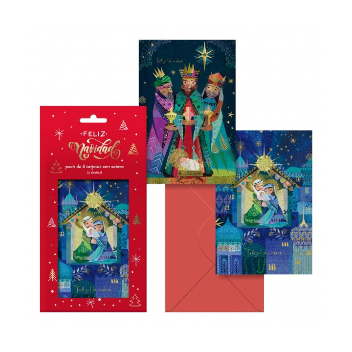 Dohe Nativity Pack de 8 Tarjetas de Felicitacion Navideña con Sobre - 2 Modelos Distintos - Tamaño 12