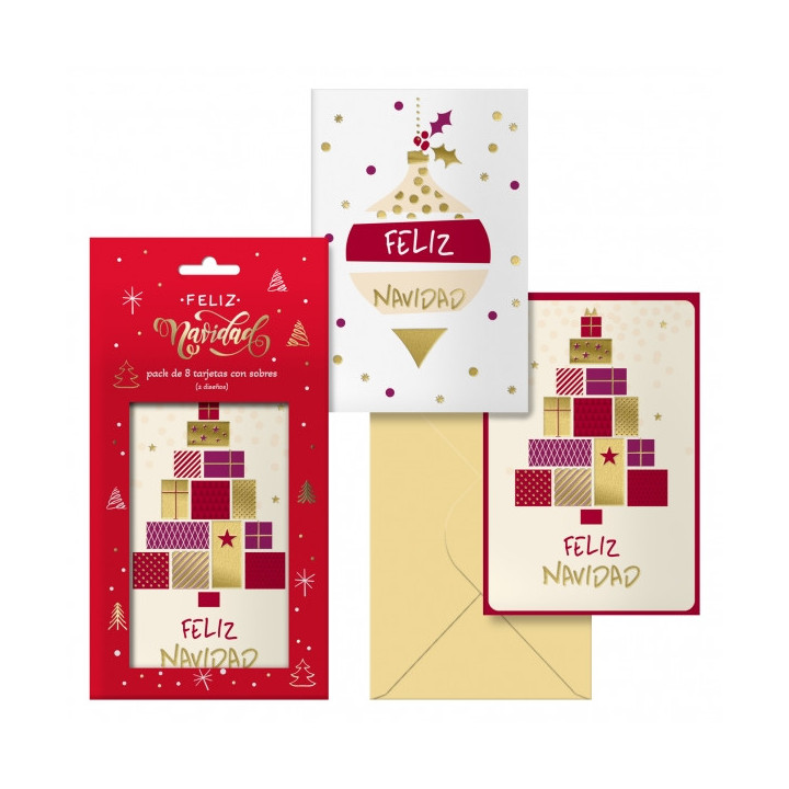 Dohe Glytter Pack de 8 Tarjetas de Felicitacion Navideña con Sobre - 2 Modelos Distintos - Tamaño 12