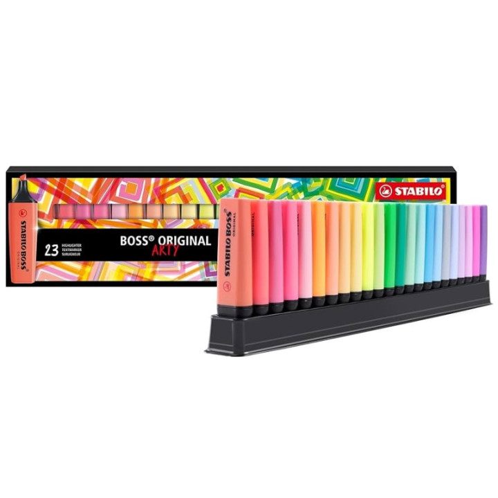 Stabilo Boss Arty Line Pack de 23 Marcadores Fluorescentes - Trazo entre 2 y 5mm - Recargable - Tinta con Base de Agua - Colore