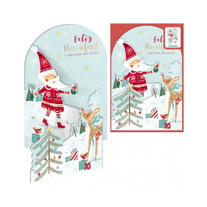 Dohe Santa en la Nieve Pack de 6 Tarjetas Desplegables de Felicitacion Navideña con Sobre - Impresas a todo Color