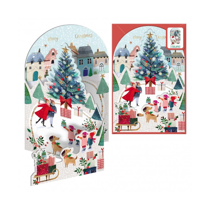 Dohe Patinando Pack de 6 Tarjetas Desplegables de Felicitacion Navideña con Sobre - Impresas a todo Color