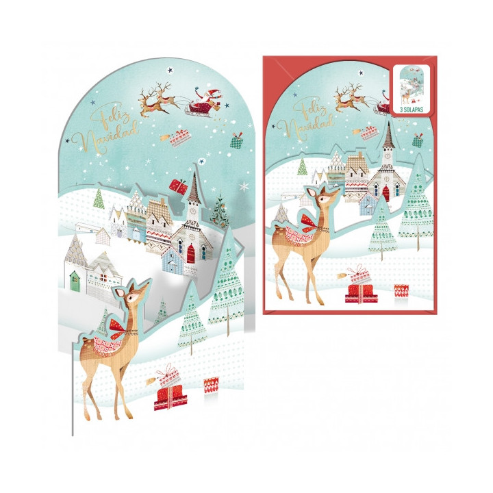 Dohe Aldea Navideña Pack de 6 Tarjetas Desplegables de Felicitacion Navideña con Sobre - Impresas a todo Color