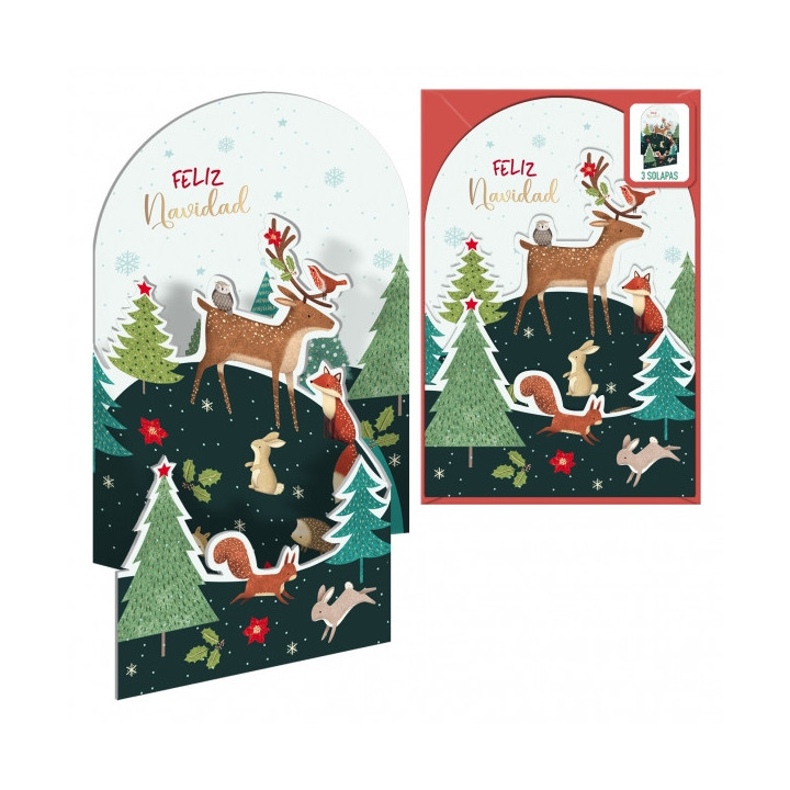 Dohe Animales en el Bosque Pack de 6 Tarjetas Desplegables de Felicitacion Navideña con Sobre - Impresas a todo Color