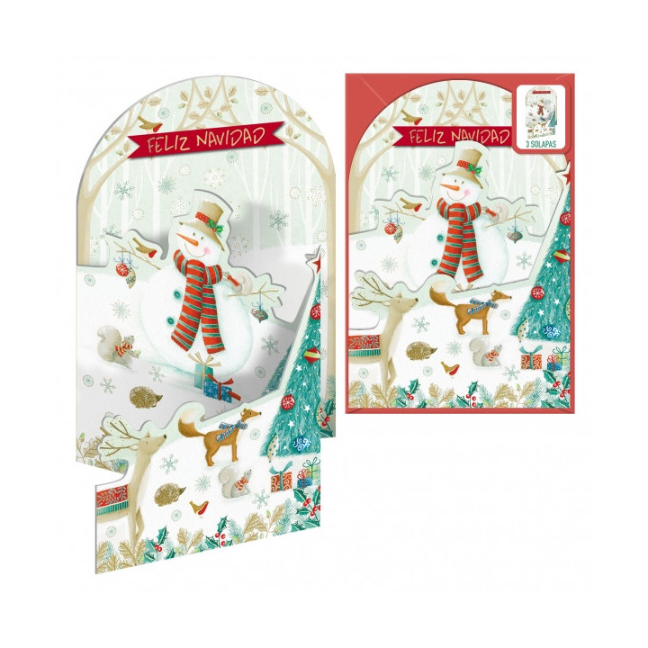 Dohe Muñeco de Nieve Pack de 6 Tarjetas Desplegables de Felicitacion Navideña con Sobre - Impresas a todo Color