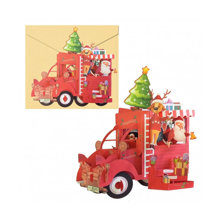 Dohe Truck Tarjeta 3D de Felicitacion Navideña con Sobre - Tamaño 14.5x11cm - Impresas a todo Color