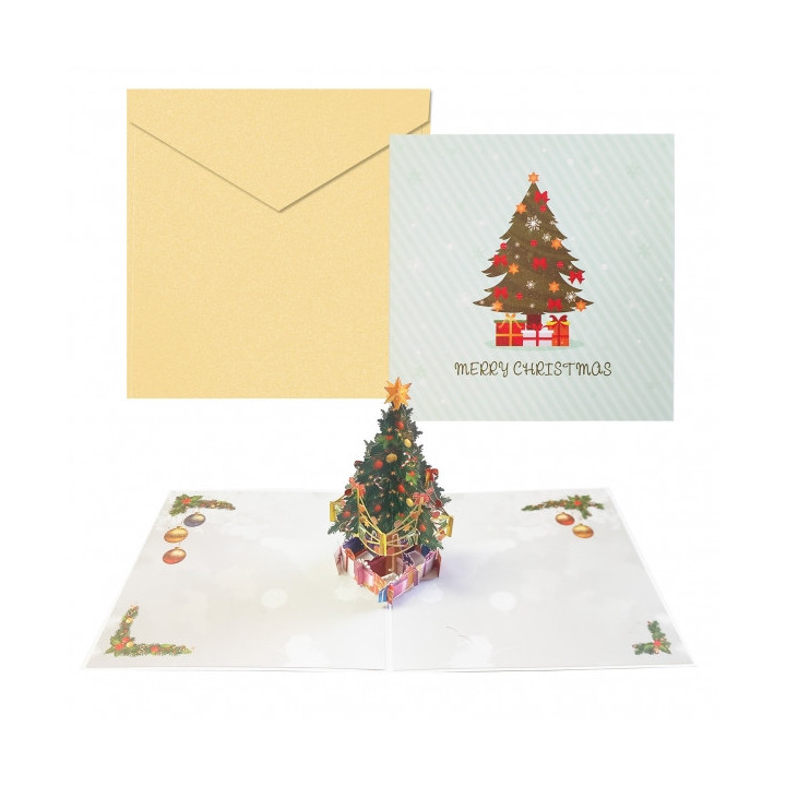 Dohe Christmas Tree Tarjeta 3D de Felicitacion Navideña con Sobre - Tamaño 15x15cm - Impresas a todo Color