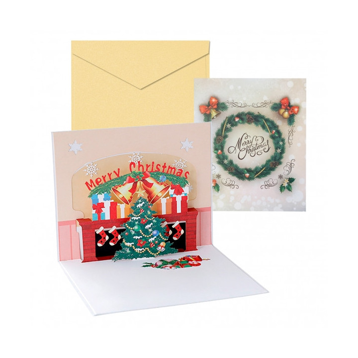 Dohe Chimenea Tarjeta 3D de Felicitacion Navideña con Sobre - Tamaño 15x17.5cm - Impresas a todo Color