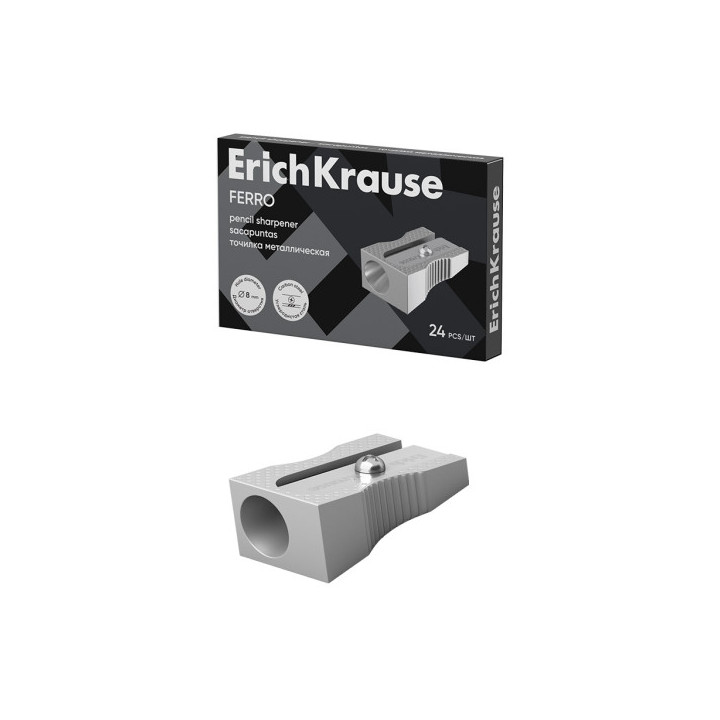 Erichkrause Ferro Sacapuntas de Aluminio con Agarre Ergonomico - Orificio de 8mm - Cuchilla de Acero al Carbono - Color Alumini