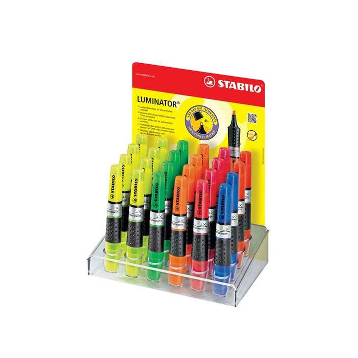 Stabilo Luminator Expositor de 24 Marcadores Fluorescentes - Mayor Suministro de Tinta - Zona de Agarre - Trazo entre 2 y 5mm -