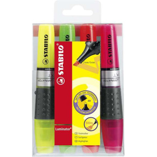 Stabilo Luminator Pack de 4 Marcadores Fluorescentes - Mayor Suministro de Tinta - Zona de Agarre - Trazo entre 2 y 5mm - Color