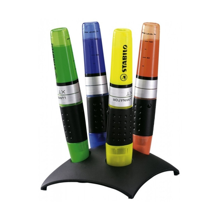 Stabilo Luminator Set de Escritorio con 4 Marcadores Fluorescentes - Mayor Suministro de Tinta - Zona de Agarre - Trazo entre 2