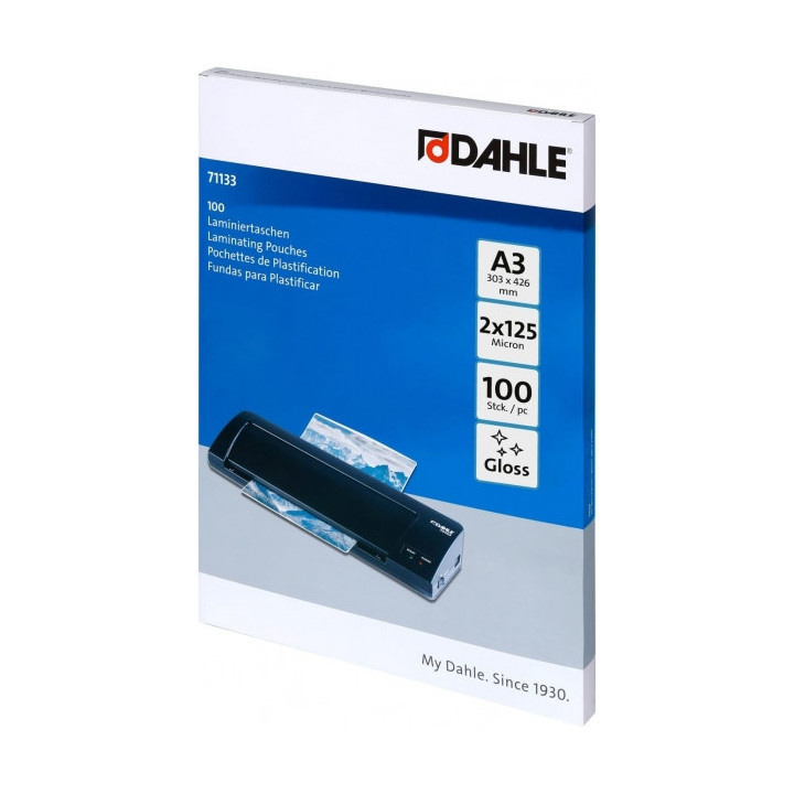 Dahle Pack de 100 Fundas para Plastificar Brillo A3 - 125 Micras - Alta Calidad - Transparente