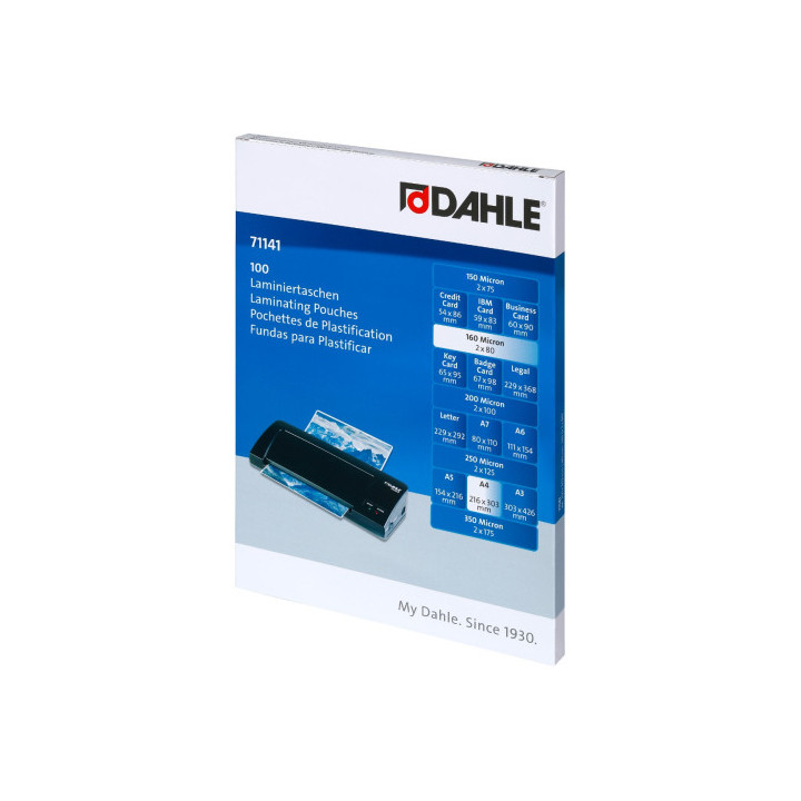 Dahle Pack de 100 Fundas para Plastificar Brillo A4 - 80 Micras - Alta Calidad - Transparente