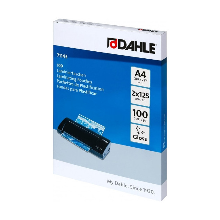 Dahle Pack de 100 Fundas para Plastificar Brillo A4 - 125 Micras - Alta Calidad - Transparente