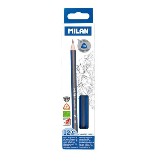 Milan Pack de 12 Lapices de Grafito Triangulares - Mina 2B de 2.4mm - Resistente a la Rotura - Recomendado para Dibujo Artistic