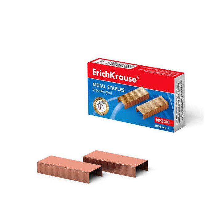 Erichkrause Caja de 1000 Grapas Cobreadas 24/6 - Alta Calidad y Resistencia Mejorada - Resistente a la Corrosion - Color Cobre