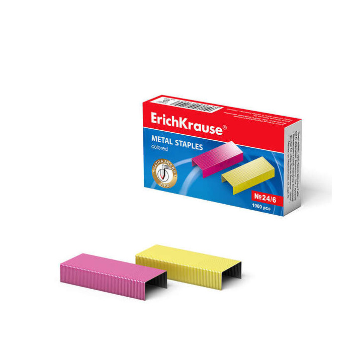 Erichkrause Caja de 1000 Grapas de Colores 24/6 - Alambre de Acero de Alta Calidad - Resistencia Mejorada - Colores Surtidos