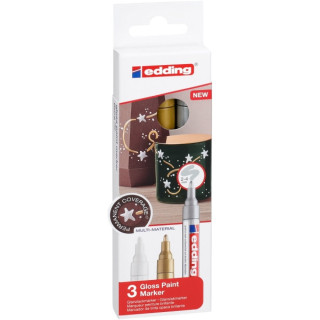 Edding 750 Pack de 3 Rotuladores Permanentes - Punta Redonda - Trazo entre 2 y 4 mm. - Tinta Opaca - Secado Rapido - Colores Bl