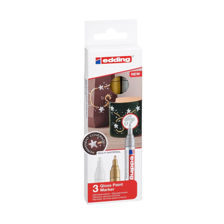 Edding 750 Pack de 3 Rotuladores Permanentes - Punta Redonda - Trazo entre 2 y 4 mm. - Tinta Opaca - Secado Rapido - Colores Bl