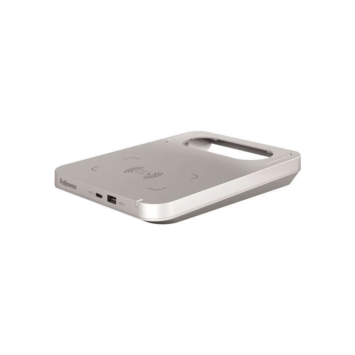 Fellowes Tallo Cargador Inalambrico - 2 Puertos USB - Carga Rapida - Color Plata