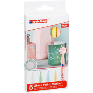Edding 751 Pack de 5 Rotuladores Permanentes - Punta Redonda - Trazo entre 1 y 2 mm. - Tinta Opaca - Secado Rapido - Colores Su