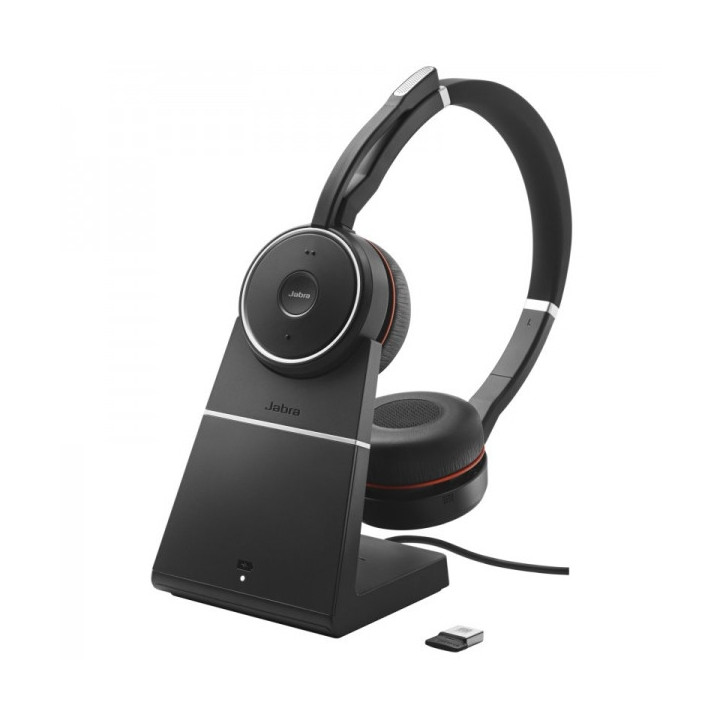 Jabra Evolve 75 SE UC Auriculares con Microfono Bluetooth Dual + Soporte de Carga USB-A Voz HD - Cancelacion de Ruido - Autonom