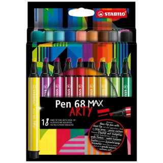 Stabilo Pen 68 MAX Arty Pack de 18 Rotuladores - Punta de Fibra Biselada - Trazo entre 1-5mm aprox. - Tinta a Base de Agua - Co