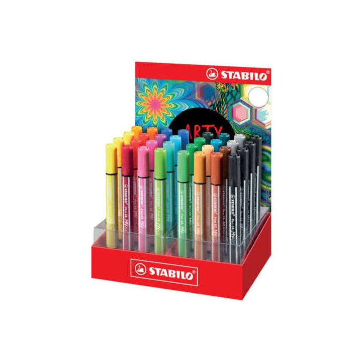 Stabilo Pen 68 MAX Arty Expositor de 32 Rotuladores - Punta de Fibra Biselada - Trazo entre 1-5mm aprox. - Tinta a Base de Agua