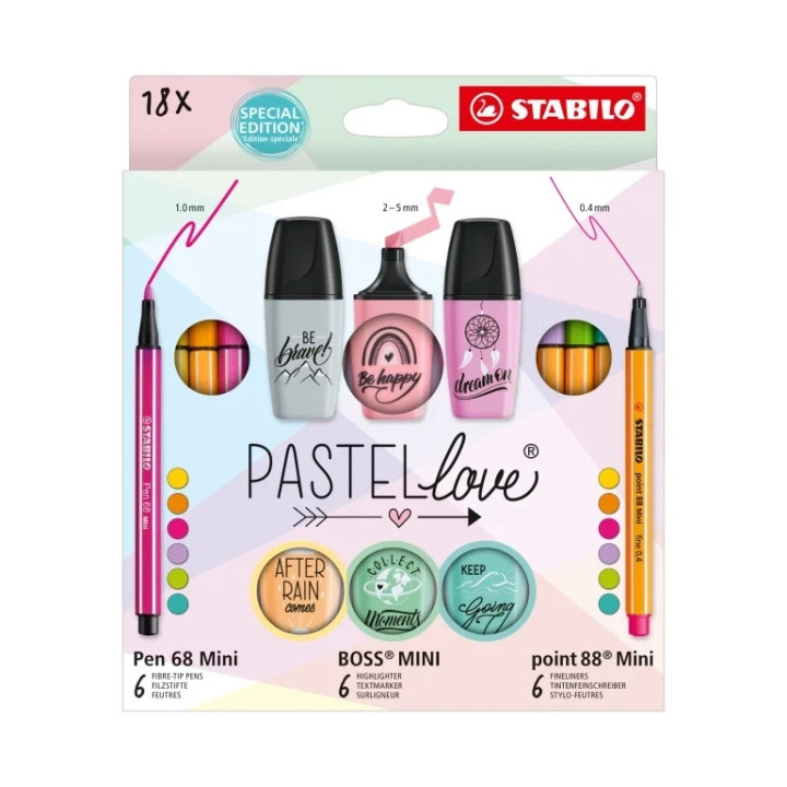 Stabilo Pastellove Pack de 18 Marcadores y Rotuladores - 6 Rotuladores Premium Pen 68 Mini