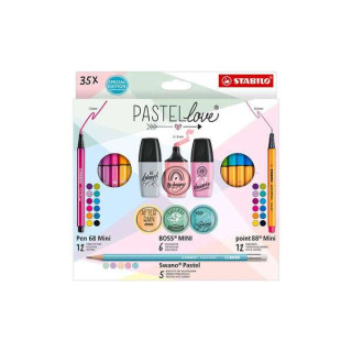 Stabilo Pastellove Pack de 35 Marcadores y Rotuladores - 12 Rotuladores Premium Pen 68 Mini
