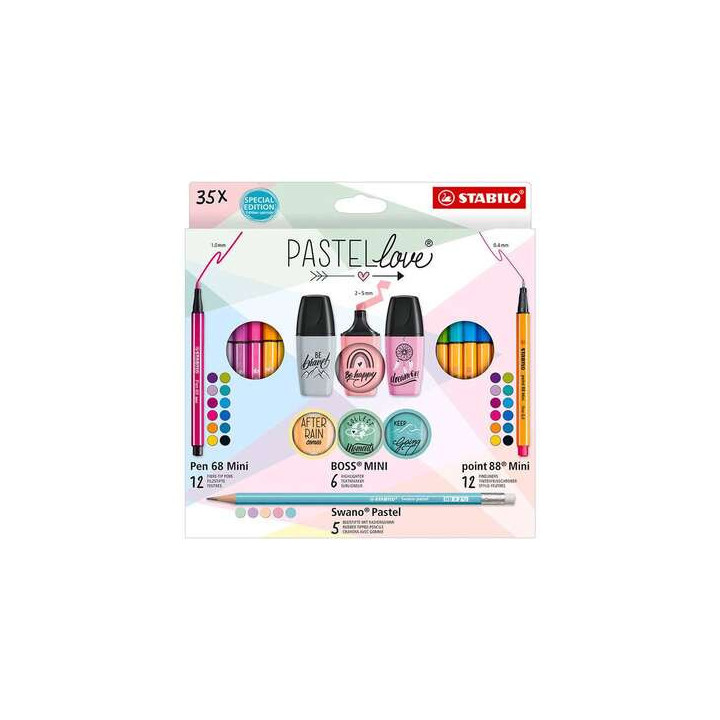 Stabilo Pastellove Pack de 35 Marcadores y Rotuladores - 12 Rotuladores Premium Pen 68 Mini
