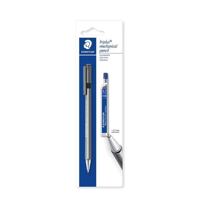 Staedtler Pack de 1 Portaminas Triplus Micro 774 de 0.7mm + 1 Tubo de 12 Minas - Diseño Triangular Ergonomico - Punta de Metal