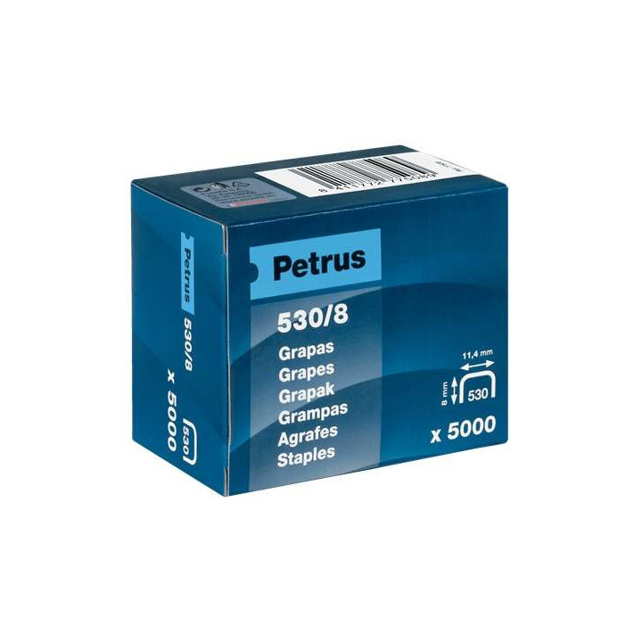 Petrus Caja de 5000 Grapas 530/8 Cobreadas para Clavadora - Patilla de 8mm