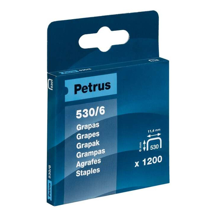 Petrus Caja de 1200 Grapas 530/6 Cobreadas para Clavadora - Patilla de 6mm
