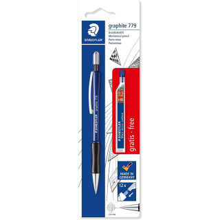 Staedtler Pack de 1 Portaminas 779 de 0.5mm + 1 Tubo de 12 Minas - Zona de Agarre Ergonomica - Resistente a Roturas