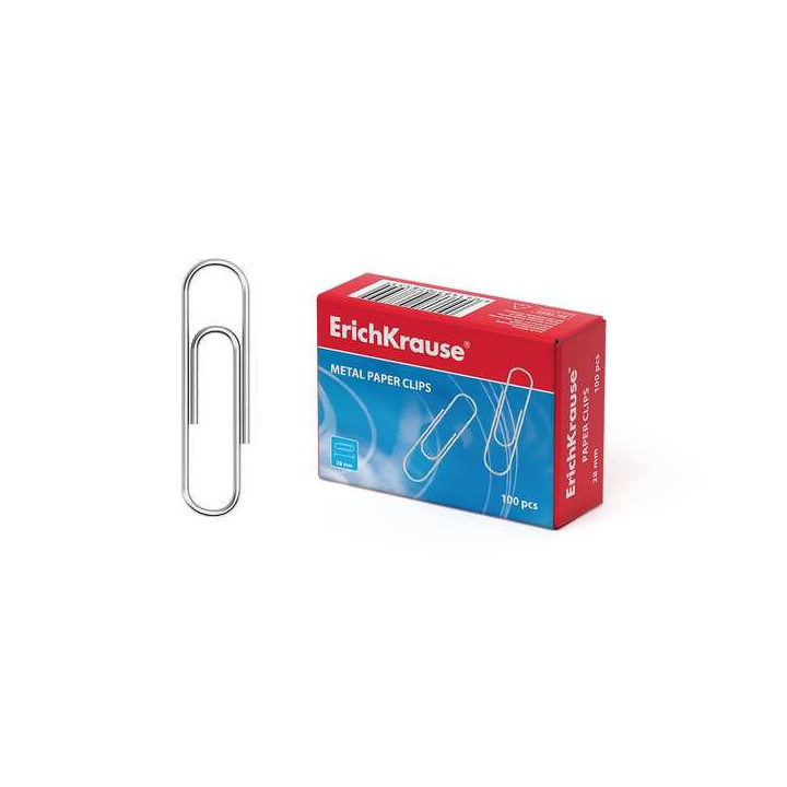 Erichkrause Caja de 100 Clips Metalicos Galvanizados 28mm - Alta Resistencia y Durabilidad - Resistentes a la Corrosion - Color