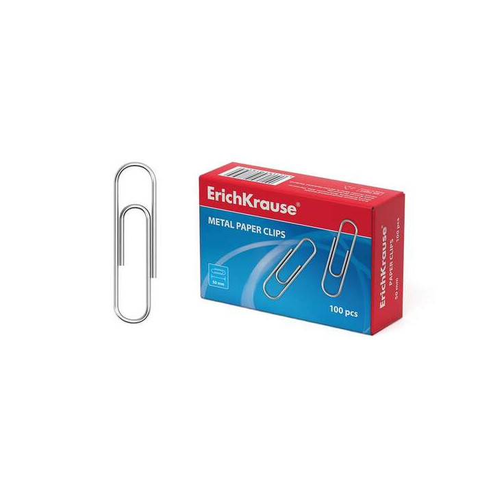 Erichkrause Caja de 100 Clips Metalicos 50mm - Alta Resistencia y Durabilidad - Resistente a la Corrosion - Sin Manchas ni Ara?