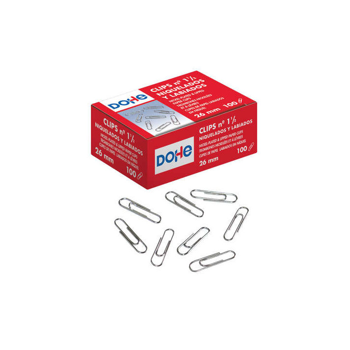 Dohe Pack de 100 Clips Labiados Nº1 1/2 26mm - Niquelados