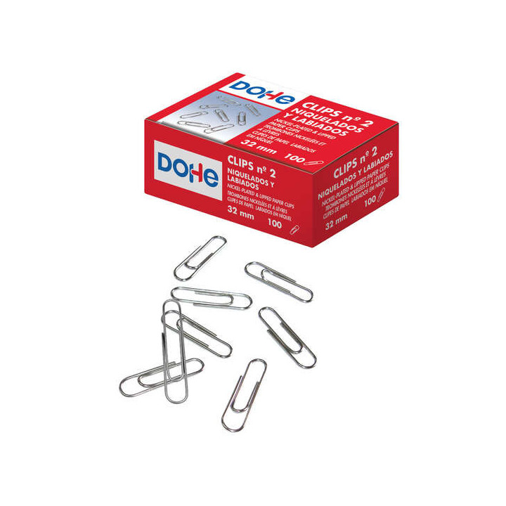 Dohe Pack de 100 Clips Labiados Nº2 32mm - Niquelados