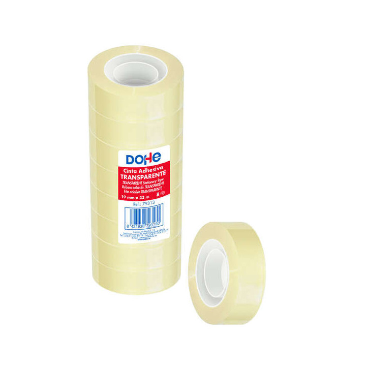 Dohe Pack de 8 Cintas Adhesivas Transparente de Polipropileno 19mm x 33m