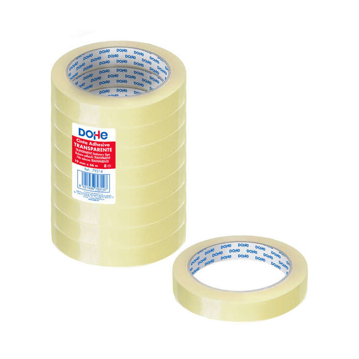 Dohe Pack de 8 Cintas Adhesivas Transparente de Polipropileno 19mm x 66m
