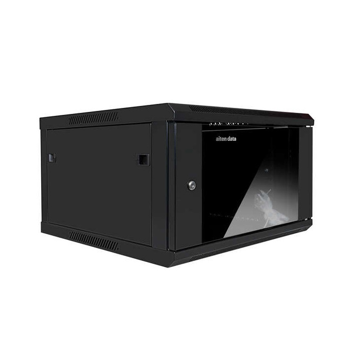 Aiten Data AI6612S Armario Mural 12U Fondo 600 - Puerta de Cristal - Cerradura de Seguridad - sin Accesorios - Color Negro
