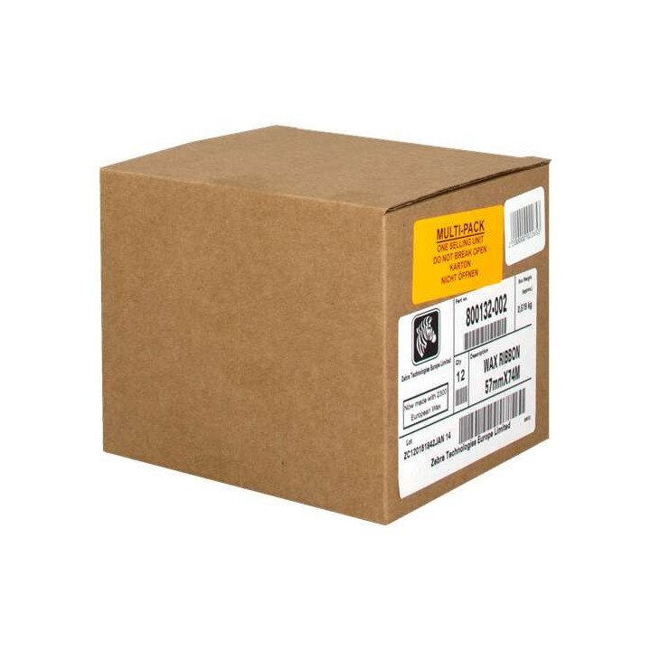 Zebra ZipShip 2300 Pack de 12 Cintas de Transferencia Termica Original - Cintas de Cera - Nucleo 12.7mm