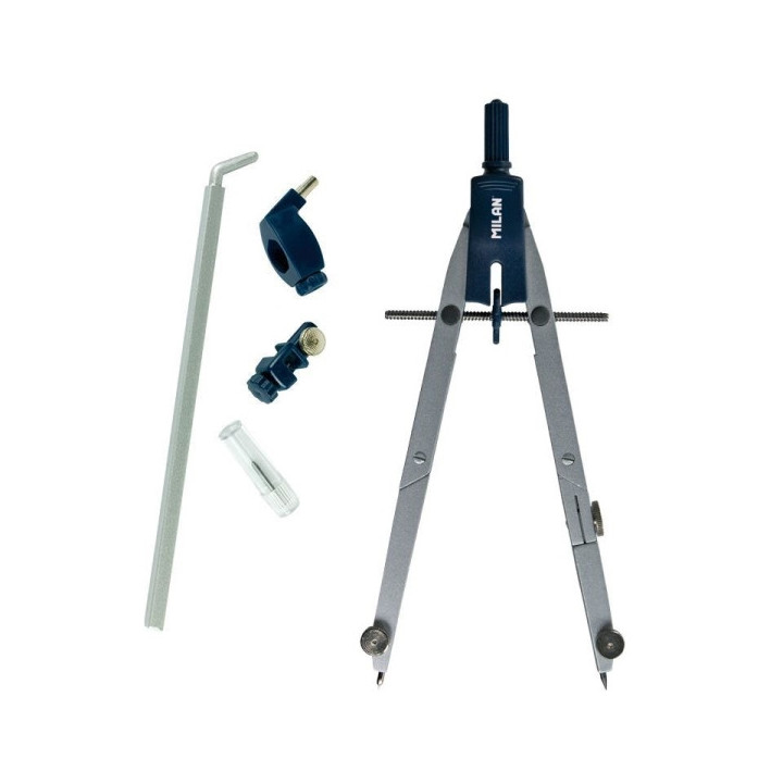 Milan Compas Escolar con Bigotera Automatica y 2 Articulaciones - Autocentrado Ilimitado - Contiene Minas de Recambio