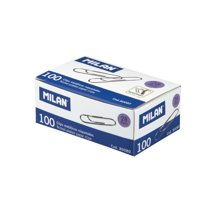 Milan Caja de 100 Clips Labiados Niquelados 28mm